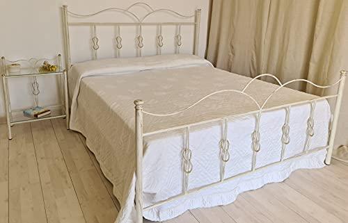 Letto matrimoniale in ferro battuto Fiocco avorio decorato oro