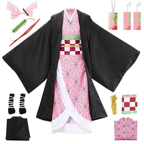 YYDSXK Cosplay Nezuko Tanjirou, Costume Nezuko Tanjirou Kochou Shinobu Mitsuri, Set di Kimono Mantello, Regalo per Bambini, Costume Nezuko Tanjiro per Carnevale Halloween Natale