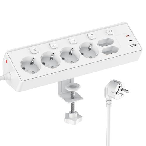 Ciabatta Multipresa (PD 30W), 6 Prese di Corrente e 3 USB, Ciabatta Elettrica with Surge Protection, Multipresa Elettrica di da 2 M con Interruttore per Scrivania, Ufficio, Casa