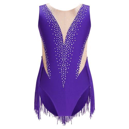 Freebily Ragazze Ginnastica Leotards Body Danza Classica Balletto Nappa Strass Body Ginnastica Artistica per Bambina Senza Maniche Ballet Leotard Bodysuit Dancewear Viola 9-10 anni