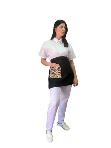 Grembiule da Cucina Personalizzato con Tasca Fantasia per Uomo e Donna Impermeabile Grembiuli per Bar Barbecue Giardino, Ristorante Ricamo Gratuito (Nero - Leopardato)