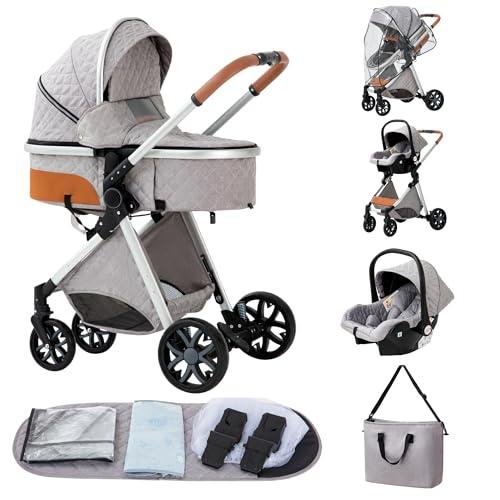 ALYIKOU trio passeggino neonati in offerta fino 25 kg,Carrozzina reversibile fronte mamma e strada, Pieghevole，Con borsa mamma, portabicchieri, copertura antipioggia