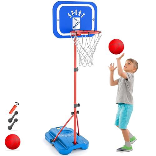 GILIKOKO Canestro Basket Bambini, Canestro Basket Esterno Regolabile/Portatile,Canestro da Interno/Esterno, Canestro per Bambini e Supporto, 110-190cm Pollici, Palla e Pompa d'aria Inclusi
