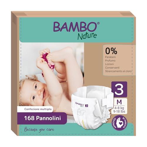Bambo Nature Pannolini per bambini taglia 3 (4-8 kg) 168 pz. Scatola mensile | Pannolini premium con una migliore protezione dalle perdite | Massimo comfort per i neonati | Dermatologicamente testati