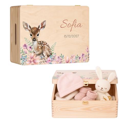 Maverton Scatola Ricordi Neonato o Neonata Personalizzata - Scatola Regalo per Bambini in Legno di Pino Naturale - Regalo Battesimo Bimbo o Bimba - Porta Oggetti per Ricordi Nascita