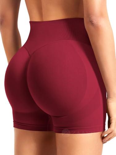 ZAAYO, pantaloncini da donna per il workout, 9.1 cm Scrunch, pantaloncini senza cuciture, a vita alta, per sollevamento del sedere, per palestra, yoga, stile biker, rosso vivo, S