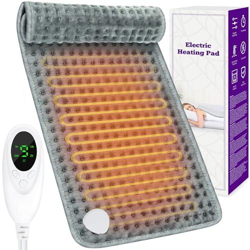 Termoforo Elettrico 30 x 60 cm, Cuscino Riscaldante Elettrico con 9 Livelli di Temperatura e 4 Impostazioni del Timer, Cuscino Termico per Lombare Cervicale Spalle Addome Gambe, Spegnimento Automatico