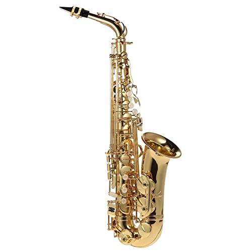 ottone,HUIOP Sassofono contralto in mib Ottone laccato oro Sax piatto in mi 802 Tipo di chiave Strumento a fiato con spazzola per la pulizia Guanti di stoffa Custodia imbottita con cinturino,bE Sassof