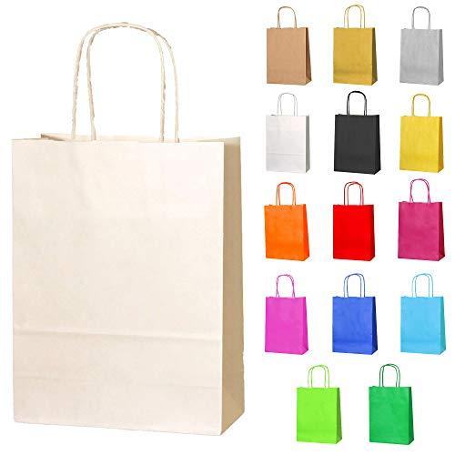 Thepaperbagstore 5 Crema Piccoli Sacchettini per Feste in Carta con Manici - 18x22x8 cm - Sacchetti Regalo in Carta Colorati per Bambini, Feste, Compleanni, Matrimoni, Baby Shower