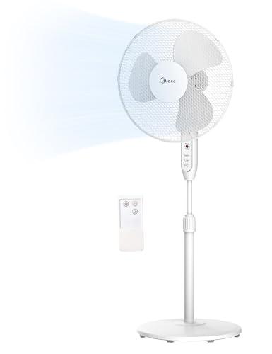 Midea MFS400M0APW0 Ventilatore a Piantana, 40W Silenzioso Ventilatore, Timer di 7 Ore Con Telecomando, 3 Livelli di Velocità, Oscillazione 90°, Altezza Regolabile da 1,1 a 1,3 Metri, Bianco