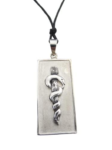 Bastone di Esculapio - Asclepio - simbolo di Medici e Dottori - Ciondolo in Argento 925 - Medicina - stemma - logo - pendente con girocollo in cordoncino -