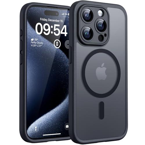 TOCOL Cover Magnetica per iPhone 15 Pro 6,1 Pollic, Compatibile con MagSafe, Protezione Fotocamera Integrata, Custodia Antiurto Traslucida Opaca, Nero