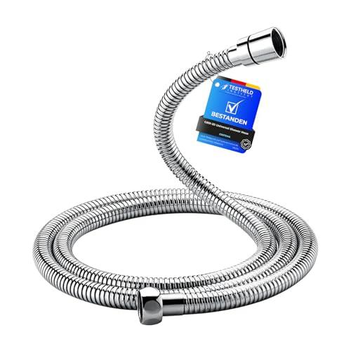 GRIFEMA Tubo Doccia 2 m - Flessibile Doccia in Acciaio Inox (G1/2 pollici, 200 CM) Anti-Piega & Antigoccia, Ricambio Resistente con Connettori in Ottone e Guarnizioni, Finitura Cromata Argento