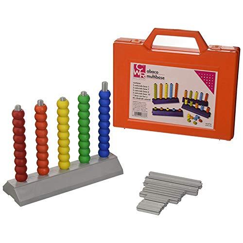Abaco multibase 5 aste insegnamento matematica sussidio didattico scuole elementare 45 pezzi 1-4-6-10 in plastica e con valigetta