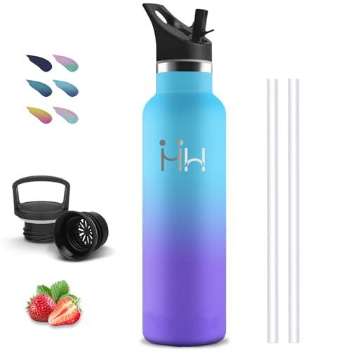Borraccia Termica, Borraccia 1 litro, Senza BPA, Borraccie con Cannuccia, Senza Perdite, Bottiglie Acciaio Inox, Borracce Sportiva, Acciaio Inossidabile 18/8, per Campeggio, Viaggio, Fitness, Yoga