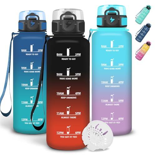 Grsta Borraccia 1,5 litri, Borraccia Palestra Senza Perdite, Facile da Trasportare, Borracce Motivazionale, Bottiglia Graduata con Indicatore del Tempo per Trekking, Yoga, Outdoor