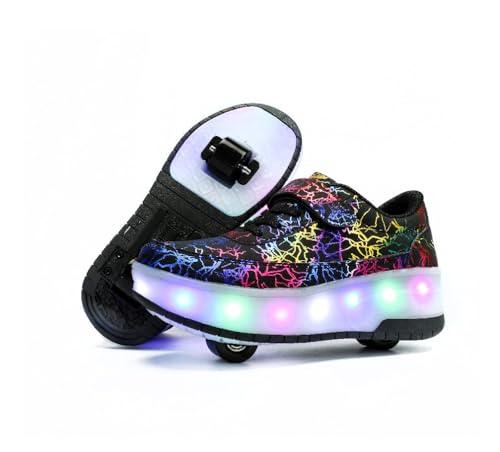 HUSKSWARE Pattini a rotelle, per Ragazzi e Ragazze, con 4 Ruote, Regolabili, con Ruote, Colore Nero, Bianco, 28-40 EU, 668 Nero 2 Ruote, 34 EU