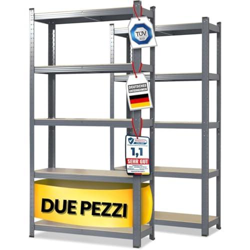 Floordirekt Scaffalatura per carichi pesanti, set da 2, grigio, 200 x 100 x 50 cm, scaffalatura cantina, magazzino, officina, banco da lavoro, 5 ripiani regolabili (Lakota)