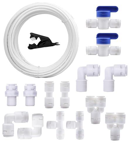 HUAZIZ 5 M Tubi di Osmosi Inversa+14 Pezzi Raccordo Filtro Acqua ad Osmosi Inversa per Connessione Rapida 1/4 di Pollice, Tubo per Frigorifero(Y + T + I + L Tipo Combo + Valvola di Intercettazione)