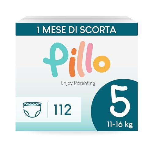 Pillo Pants Taglia 5 - Scorta da 112 Pants, 4 Confezioni da 28 Pannolini Mutandina 5 - Junior (11-16 kg), Pannolini Pillo - Prima Infanzia