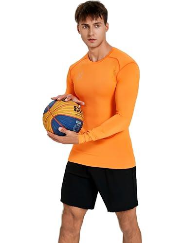 vf VFIT Maglietta Compressione Termico Uomo Manica Lunga Sportiva Fitness Runnig Traspirante Asciugatura Rapida Palestra Calcio Correre Camminando Gym（S-Arancione）