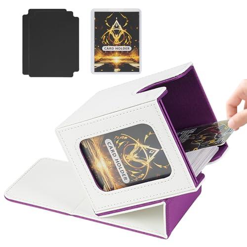 IVODEELA Deck Box con Due Divisori,Magnetic Flip Deck Box Magic mit Display per MTG Magic Commander TCG,Porta Deck Capacità di 100+ Carte,Pelle PU Deckbox,Bianco Viola