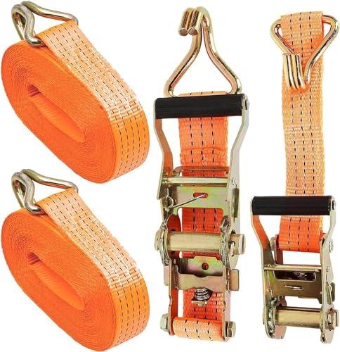 FWEEK 2 pezzi 3000kg 10m cinghie di ancoraggio con cricchetto e gancio, cinghia a cricchetto 50mm cinghia di tensione, arancione cinghia di ancoraggio a cricchetto cinghie a cricchetto