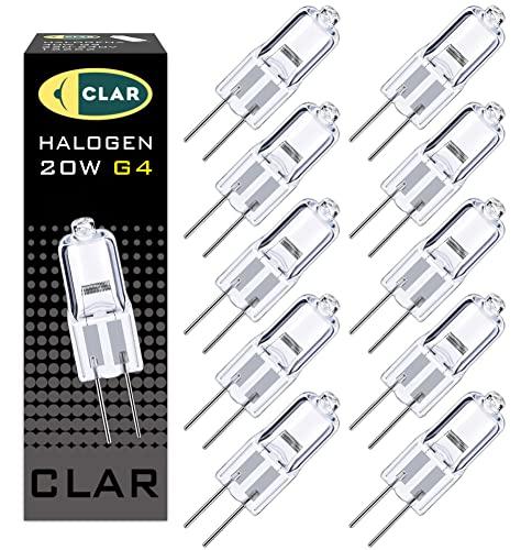 CLAR - Lampadina Alogena G4 12V 20W, Mini Faretto Cappa Cucina (Pack 10)