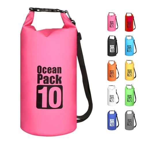 MORAINJAY 10L Borsa Impermeabile,Rosa Rossa Waterproof Zaino Impermeabile Sacco Impermeabile con Tracolla Regolabile,2L/5L/10L/15L/20L/30L Dry Bag per Outdoor Sport Acquatici,Barca,Pesca,Rafting,Nuoto