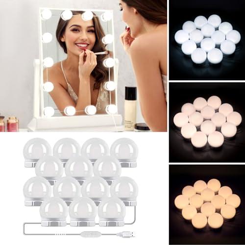 Luce dello Specchio cosmetico LED stile Hollywood a 3 colori, 14 lampadine dimmerabili, luci per specchio da trucco, illuminazione del bagno, bomboniere (specchio non incluso)