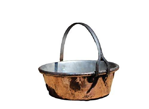 Casseruola antica pentola padella rotonda rustica vintage in rame fatta a mano