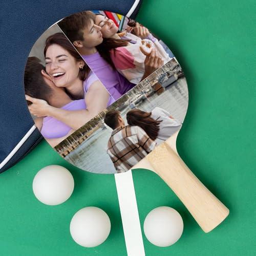 Wanapix | Racchetta da Ping-Pong Personalizzata | Racchetta da Tennis da Tavolo con 3 Foto | In Legno e Gomma | Personalizzata su un lato tramite stampa diretta sulla gomma | Collage 3 Foto