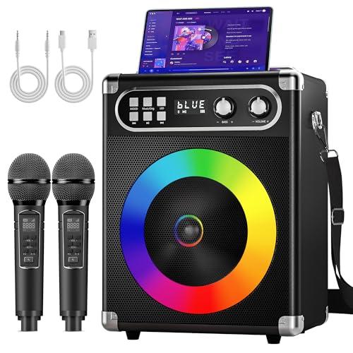 MusyVocay Sistema Portatile di Karaoke, Versatile Cassa 20W con 2 Microfoni UHF Wireless e Slot di Ricaricabile, Karaoke Professionale Completo per Gli Amici a Casa