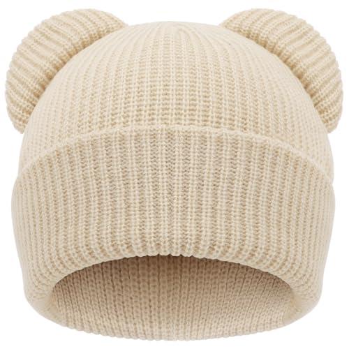 DRESHOW Baby Beanie Cappelli Invernali Bambino Bambini Morbida Maglia Graziose Orecchie da Orsetto Unisex Cappello per Neonato Ragazzi Ragazze Cappello Caldo per 0-6 mesi