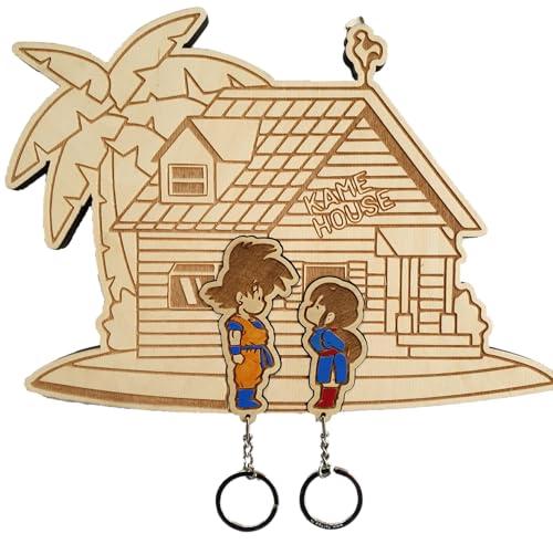 Appendichiavi Dragon - Kame House con 2 portachiavi Goku e Kiki, targhetta per appendere le chiavi di casa, riponi in ordine le tue chiavi