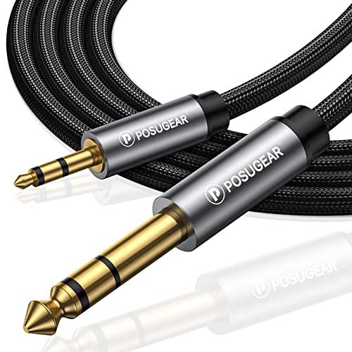 POSUGEAR Cavo Audio 3.5 a 6.3 5M, Nylon intrecciato Jack 3.5mm Maschio a 6.35mm Maschio TRS Stereo Aux per Collegare Smartphone, Tablet, PC con Altoparlante, Amplificatore, Mixer Audio, Chitarra, etc