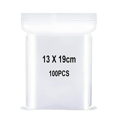 Sacchetti in Plastica Trasparente Richiudibili, Sacchetto Sigillato, Borsa con Chiusura a Cerniera, Applicano a Cucina, Ufficio, Conservazione della Cancelleria ecc. 13x19cm 100pezzi