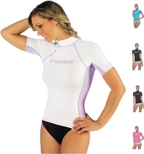 Cressi Rash Guard, Maglia Protettiva a Maniche Corte, in Speciale Tessuto Elastico, Protezione Solare UV/UPF 50+ Donna, Bianco/Lilla, S
