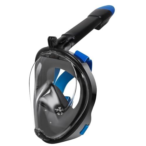 Jsdoin Maschera da Snorkeling Pieno Facciale,Maschera Subacquea con Visuale Panoramica 180° Design,Antiappannamento e Design Pieghevole per Adulti Bambini (Nero Blu, L/XL)