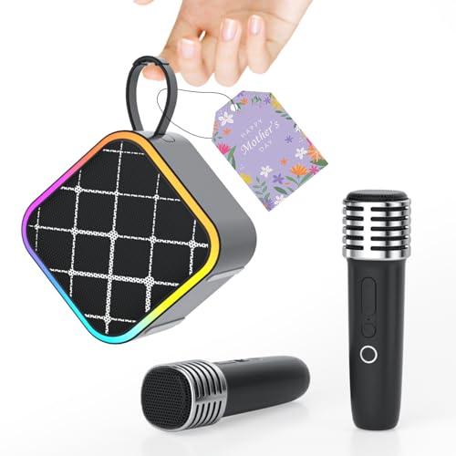 TANALAZ Mini Karaoke Machine 2 Microfono senza fili, altoparlante portatile Bluetooth Karaoke con maniglia da trasporto per festa all'aperto, sistema karaoke domestico per bambini 3-12 a Natale