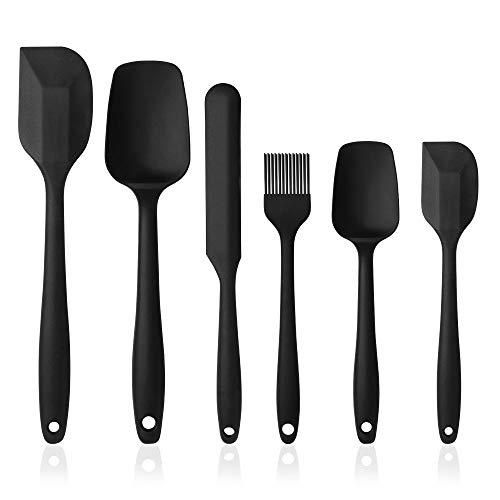 Vicloon Spatole in Silicone , Set 6 pcs Spatola da Cucina Utensili, Resistente al Calore Antiaderenti Utensili da Cucina in Silicone, Compreso Cucchiaio in silicone, Pennelli da Cucina ecc(Nero)