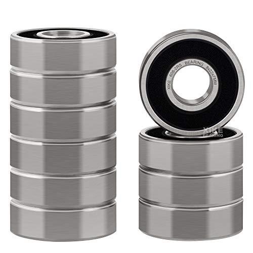 XiKe 10 Pezzi 608-2RS Cuscinetti a Sfera 8x22x7mm Doppia Tenuta in Gomma, Acciaio Cromato, Pre-Lubrificati, 608RS Cuscinetto a sfere a gola profonda in miniatura.