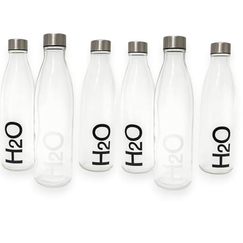 KORAT Set 6 Bottiglie Vetro 1 Litro con Tappo a Vite in Acciaio Inox Bottiglie Riutilizzabili per Acqua, Succhi, Design Elegante Senza BPA, Ideali per Frigo e Tavola, Ristoranti, Bar, Cene Estive