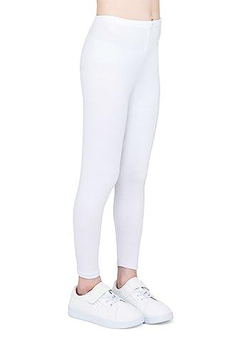 infatti Leggings in Cotone per Bambina, Pantaloni Morbidi e Comodi per Bambini, Allenamento Casual, Stile Elegante, Abbigliamento Basic Zoe, Bianco 128 cm (8 Anni)