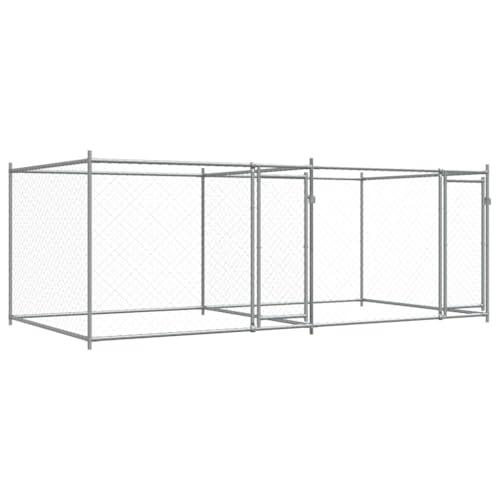 vidaXL Hondenhok met deuren 4x2x1,5 m gegalvaniseerd staal grijs