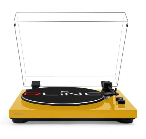 RLINE - Giradischi Vinili Bluetooth Giallo Lucido, Lettore Vinili 33 e 45 Giri, Piatto 12