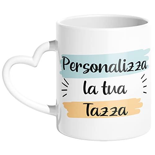 Woopers - Tazza a Cuore Bianco Personalizzata con 1 o 2 Foto e Scritte. Idea Regalo Fidanzato, Mamma, Papà, Nonni, Zii.