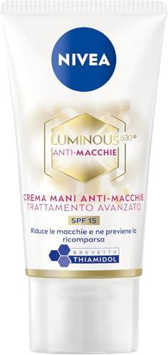 NIVEA Luminous630 Anti-Macchie Crema Mani Trattamento Avanzato SPF 15, 50 ml, Crema mani antiage e antimacchie, con Acido Ialuronico e Thiamidol brevettato, per mani secche e screpolate