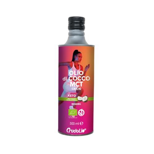 CRUDOLIO Olio MCT C8-C10 biologico 500ml. LATTINA | Olio di Cocco liquido | Puro al 100% | Spremuto a freddo | Vegan | Paleo | Metabolismo | Keto | Bulletproof coffee