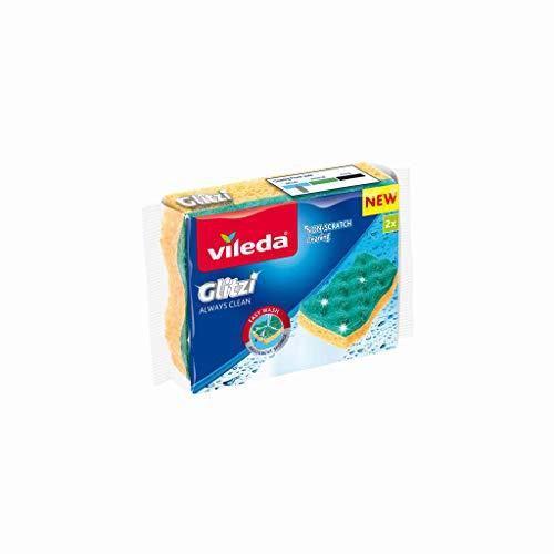 Vileda Glitzi Always Clean 2 Spugne Abrasive, Giallo/Verde